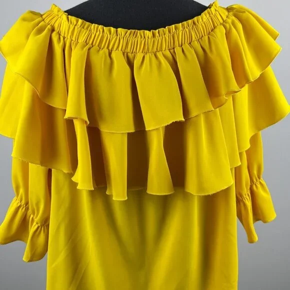 Byinns Women's Off Shoulder Ruffle Yellow Top Size XL - Picture 7 of 11